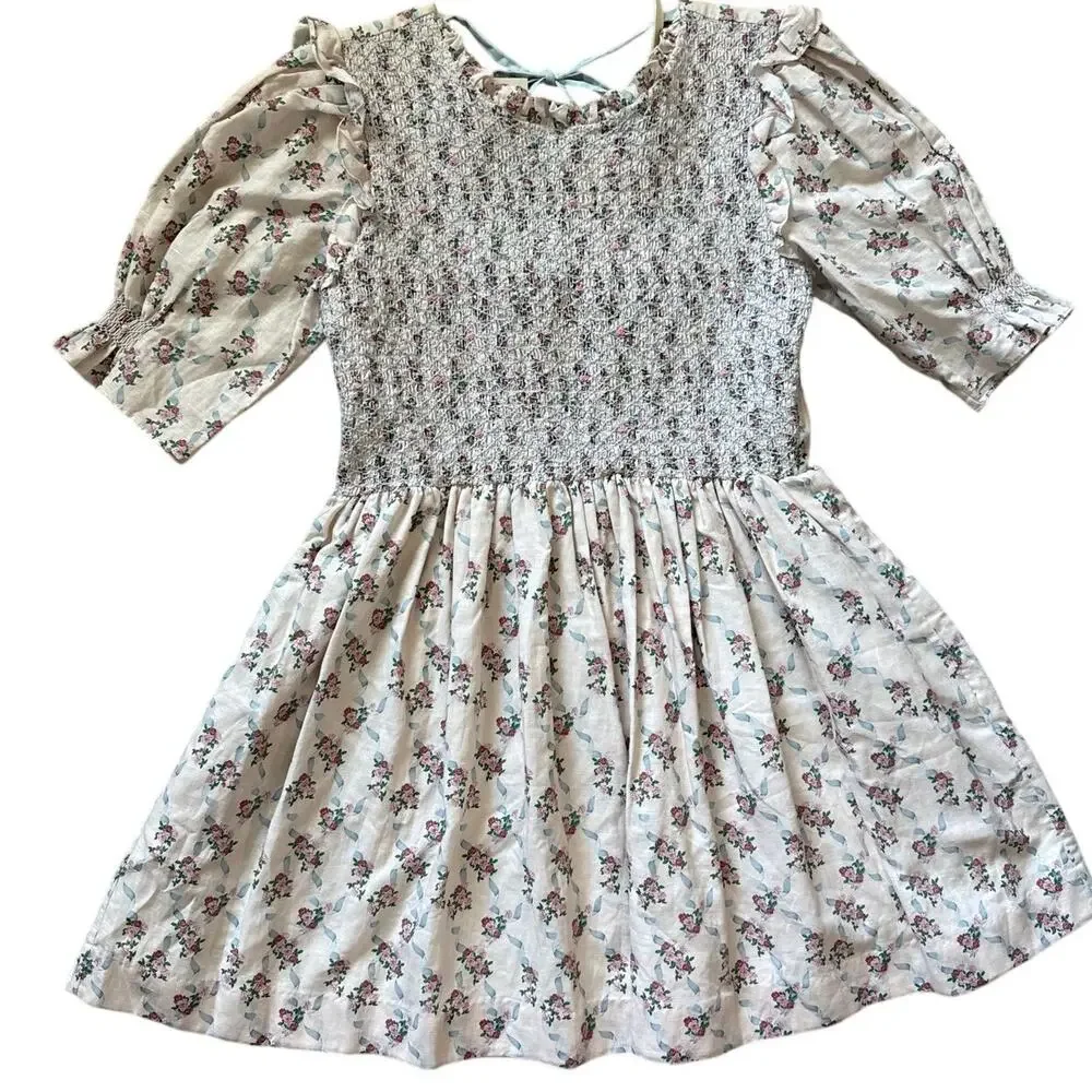 Dondolo x LoveShackFancy Rose Garden Smocked Short Dress Cream Size XXL - Picture 5 of 13
